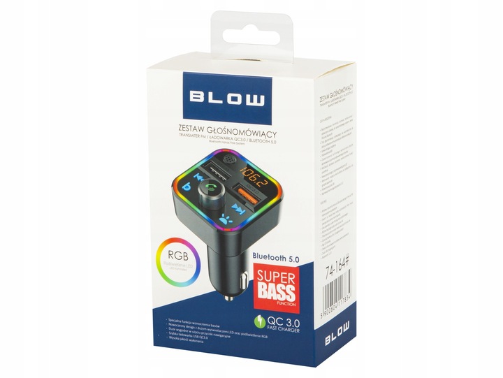 TRANSMITTER FM BLOW CHARGER USB QC RGB BLUETOOTH 