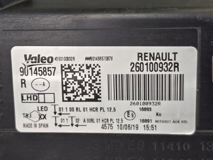 RENAULT MEGANE IV COMPLET LED PROJECTEUR DROIT PHARE AVANT DROITE 260100932R