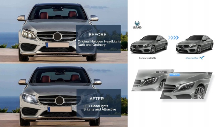 PROJECTEUR PHARE JEU VLAND COMPLET LED TUNING NOIR MERCEDES C-KLASA 205 14-22
