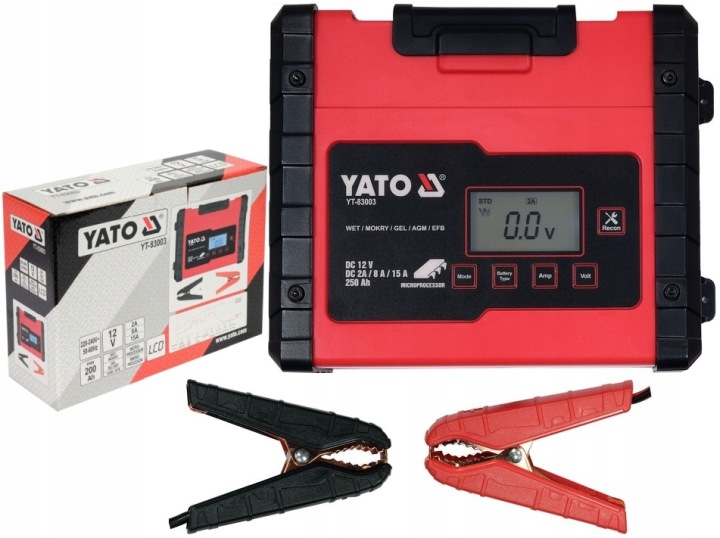 YATO CHARGEUR ÉLECTRONIQUE LCD 12V 2A 8A 15A