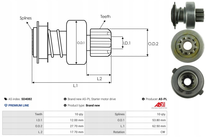 EMBRAYAGE UNIDIRECTIONNEL DÉMARREUR AS-PL SD4082