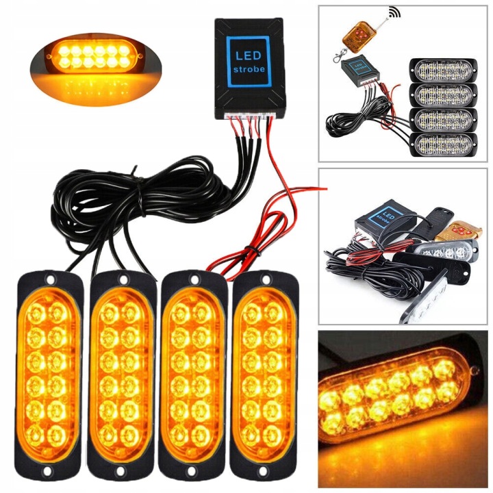 4 PIÈCES PHARE AVERTISSEMENT STROBOSCOPE 4X12 LED MIGANIE AIDE ROUTIÈRE REMORQUE