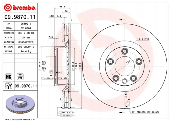 DISCOS ZAPATAS PARTE DELANTERA BREMBO PORSCHE CAYENNE 