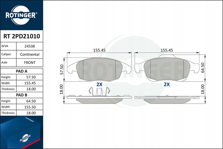 ZAPATAS DE FRENADO RT 2PD21010 