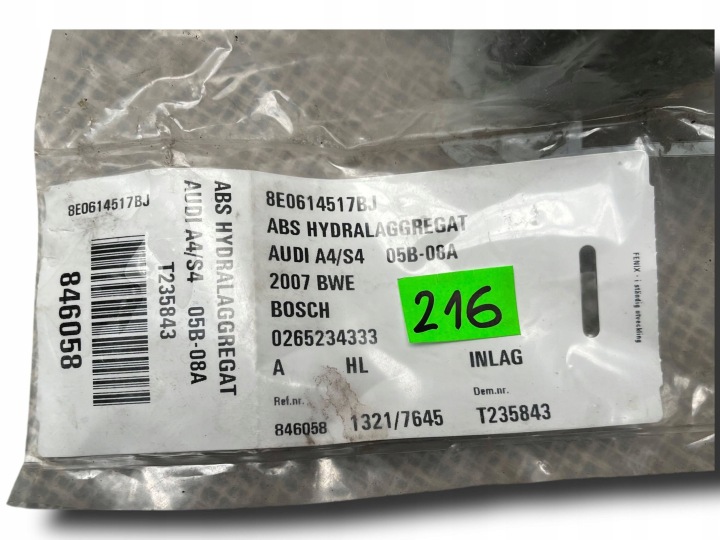 POMPE ABS AUDI A4 B7 0265234333, 8E0614617, 8E0614517, 8E0910517 !J