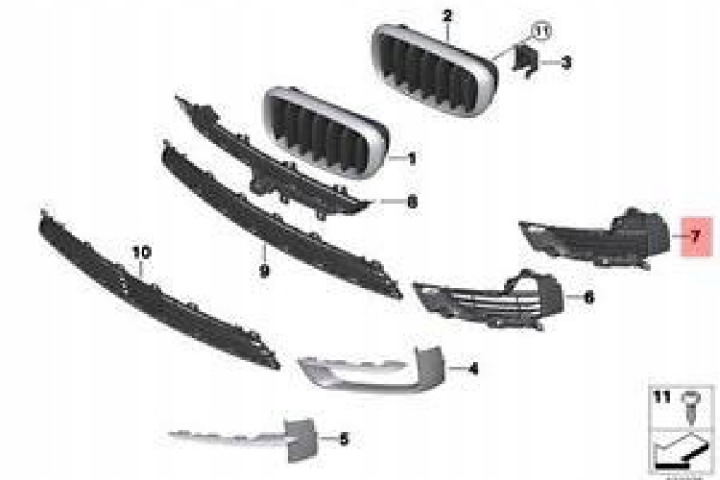 BMW X5 F15 PARE-CHOCS AVANT NOIR ZAMKNIETA GRILLE GAUCHE 7307993 51117307993