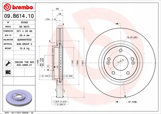 BREMBO 09.B614.10 DISQUE DE FREIN