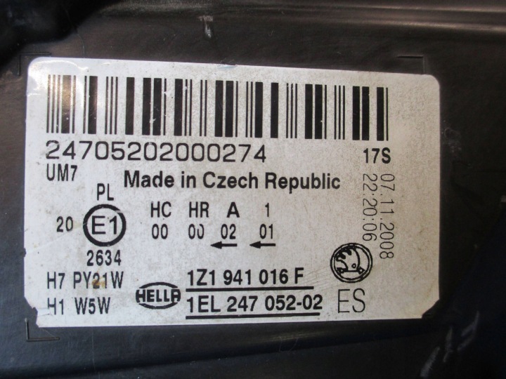 PHARE AVANT AVANT DROITE SKODA OCTAVIA II LIFT 1Z1941016F EUROPE