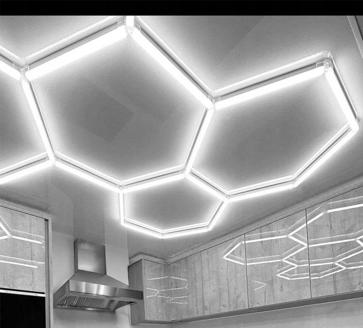 SZESCIOKATNE PHARES SUFITOWE HEXAGON LED 8-PAK 280W WARSZTAT GARAZ STUDIO