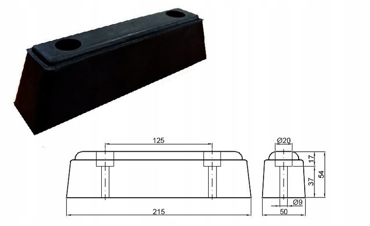 TOPE DE SUSPENSION DE GOMA 215X50X55 CM - DUZY-2 ORIFICIOS 