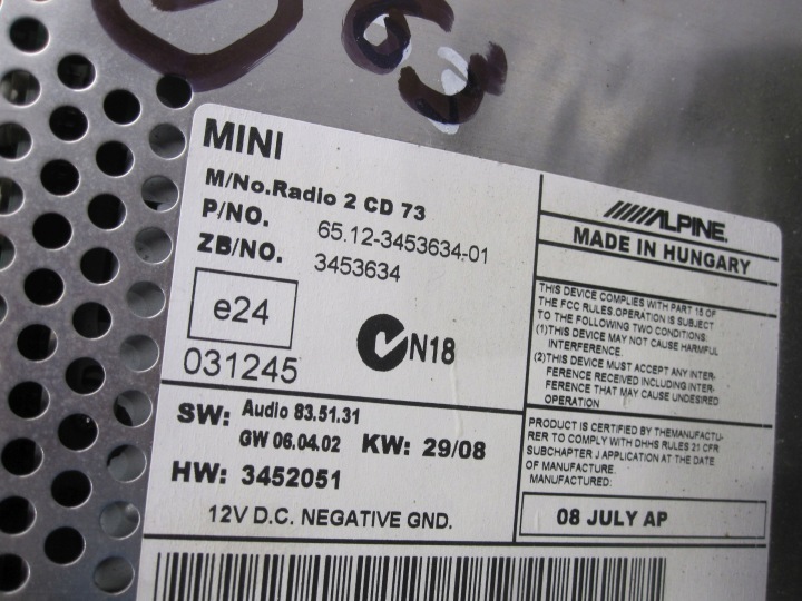 MINI CLUBMAN I 08R RADIO CD PANNEAU RADIO 3453634