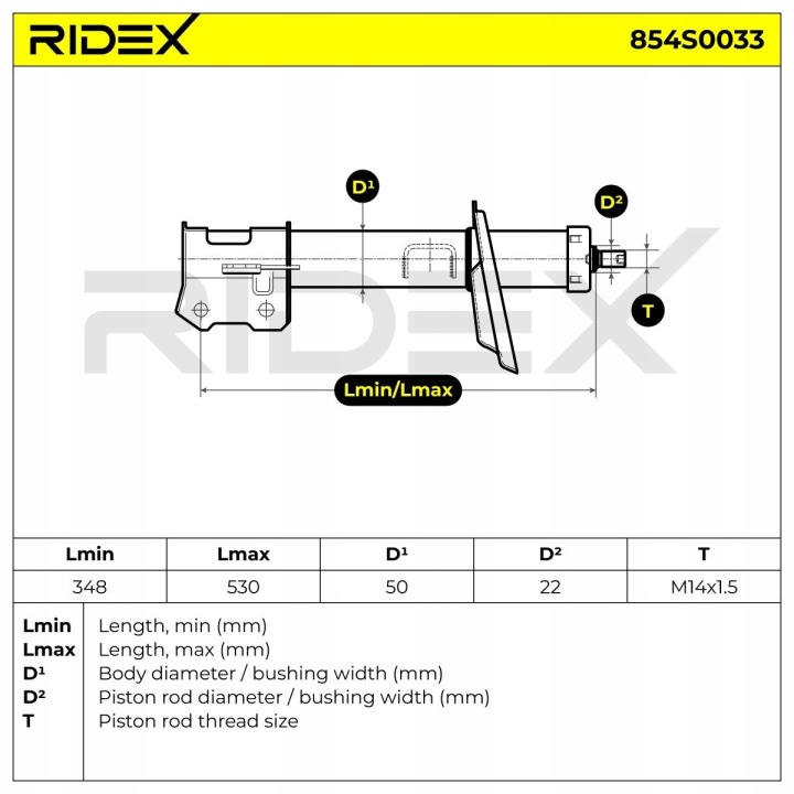 RIDEX 854S0033 AMORTISSEUR GAZEUX ENTRETOISE SUSPENSIONS AVANT LEWO