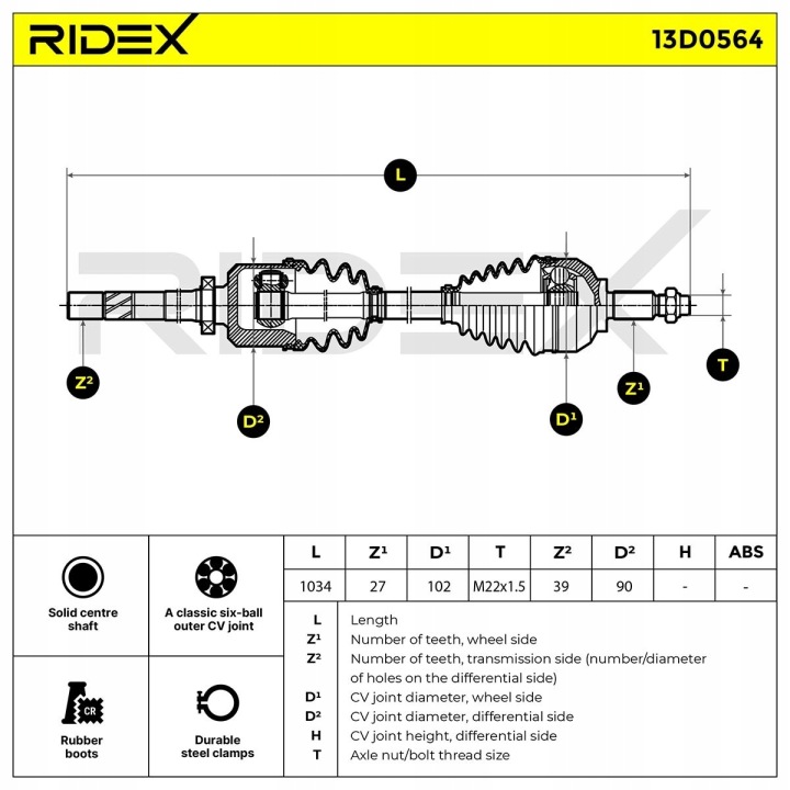 RIDEX 13D0564 ARBRE DE TRANSMISSION