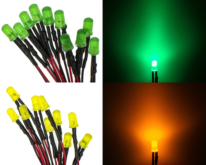 DIODOS DIODO LUMINOSO LED 12V 5MM 8 COLORES CABLE 20CM 10SZT 