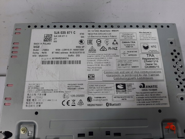 SKODA RAPID LIFTBACK 1.0TSI 19R RADIO D'USINE BLUETOOTH 5JA035871C APP