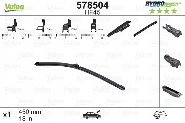 LIMPIAPARABRISAS ESCOBILLAS 450MM HF45 HYDROCONNECT PARTE DELANTERA VAL578504 