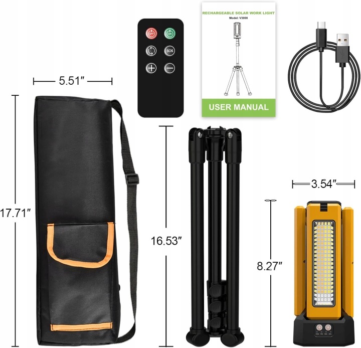 PHARE TRAVAILLÉ LED 8000LM 13200MAH STATYW TÉLÉCOMMANDE SOLARNA IODOO JOB-L
