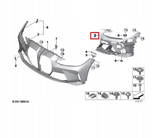 BMW 3 G80 M3 COMPETITION CHÂSSIS FIXATIONS AVANT DROITE 51118069416