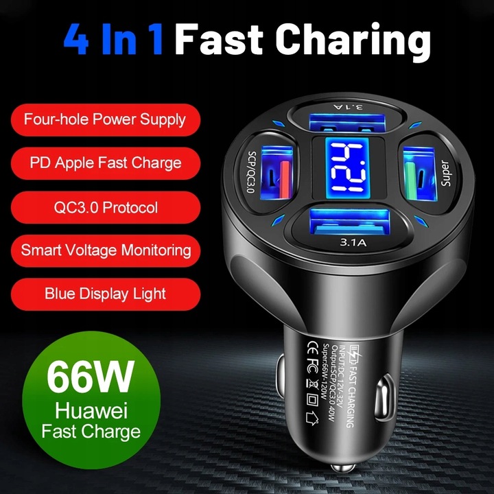 4-PORTOWA VENT WINDOW CHARGER AUTOMOTIVE USB 12V. CIGARETTE LIGHTER AUTOMOTIVE 