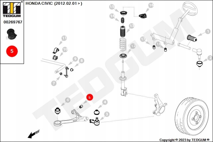 MANCHON WAH. HONDA DROIT CIVIC 11- ARRIÈRE 00269767