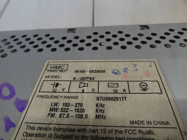 HYUNDAI I10 2010 AUTORADIO CD 96100-0X2304