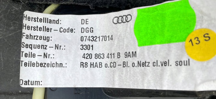 AUDI R8 420 2006-2010 FORRO FORRO TRASERA PAREDES 