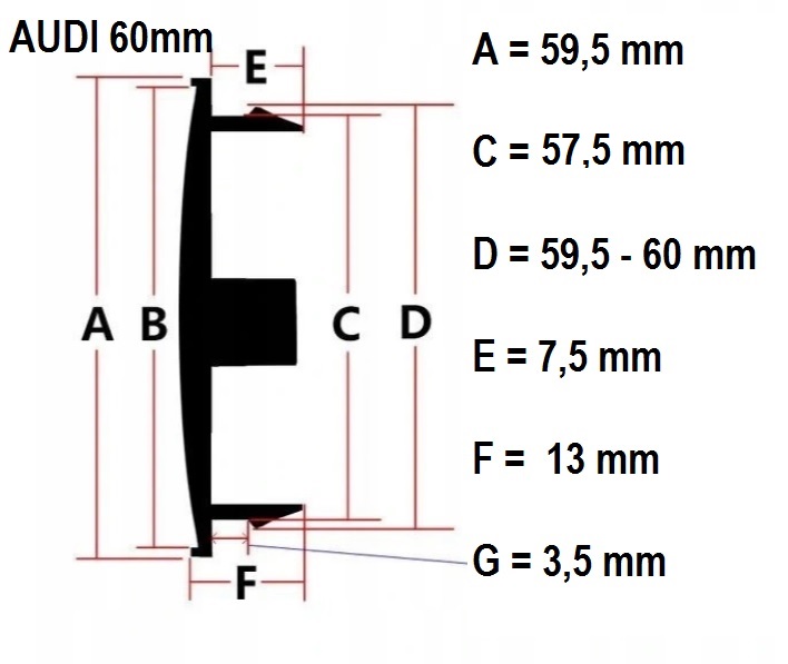 AUDI 60MM TAPACUBOS JUEGO 4 PIEZAS A1 A2 A3 A4 A5.. 