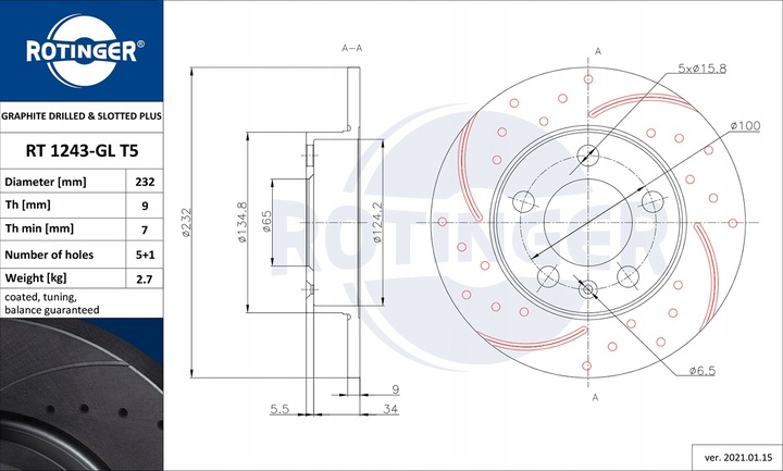 DISCOS ROTINGER RT 1243-GL T5 