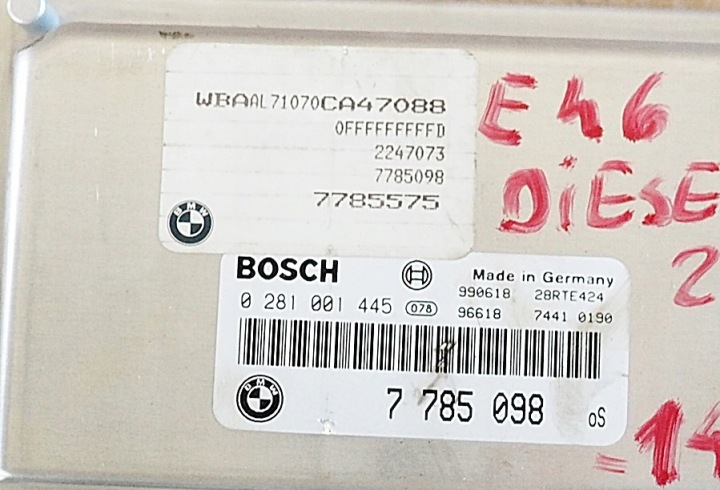 BMW E46 2,0 DIESEL CONTRÔLEUR ORDINATEUR MOTEUR 0281001445 7785098