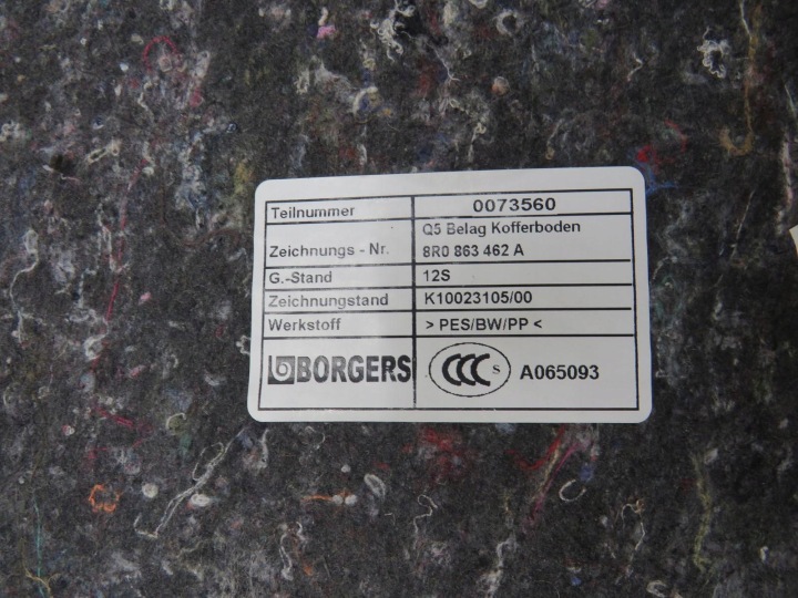 REVÊTEMENT PLANCHER COUVERCLES DE COFFRE AUDI Q5 8R 8R0863462A