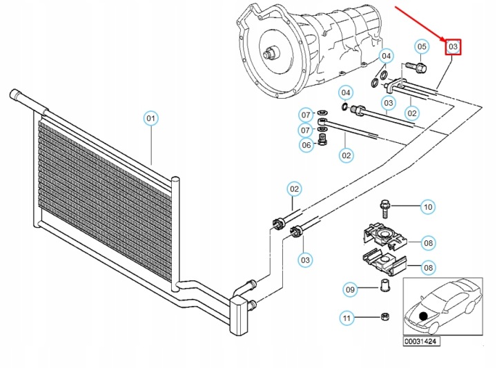 WYJSCIE FILS RADIATEUR HUILES BMW 5 E39 17222248054 2248054