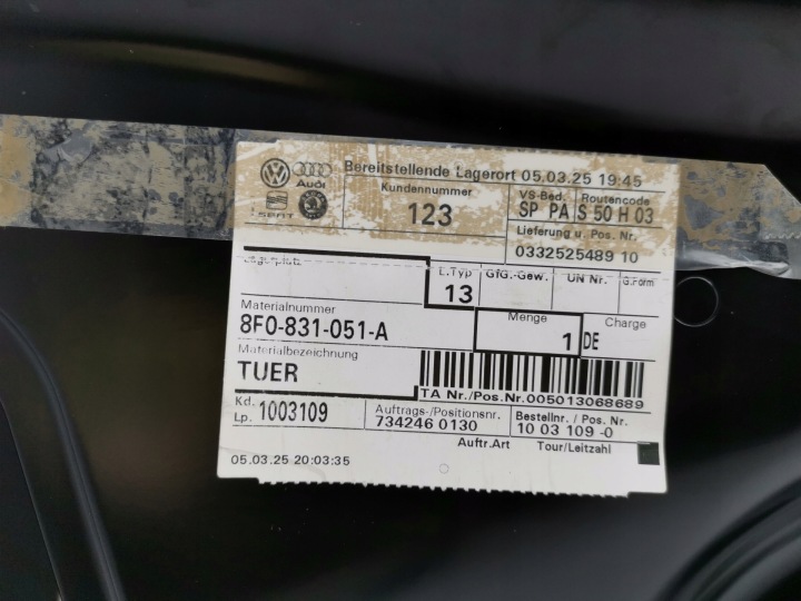 PORTES GAUCHE AVANT GAUCHE AVANT AUDI A5 CABRIO 8F0831051A NOUVEAU ORIGINE
