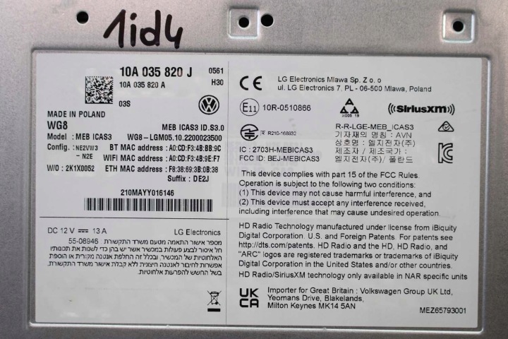 VW ID4 LECTEUR DE CARTE 10A035820J 10A035820J 10A035820J 10A035820J 10A035820J RADIO