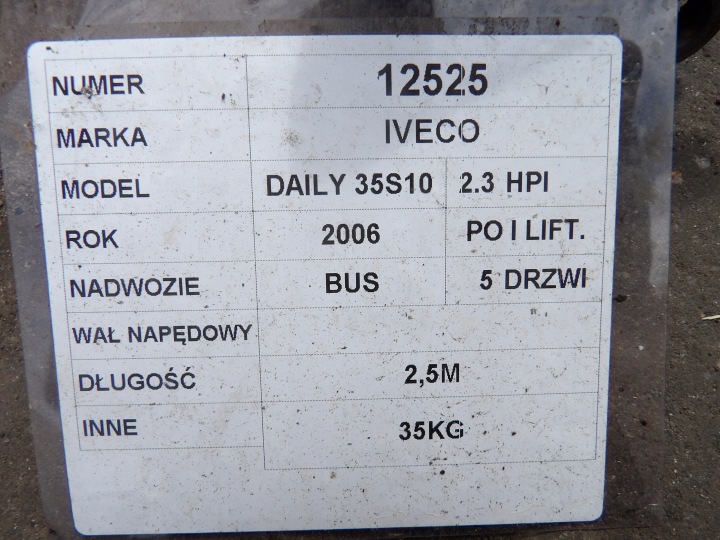 IVECO DAILY 35S10 2,3 HPI ARBRE DE TRANSMISSION 2,5M