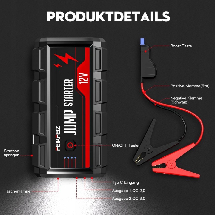 FEIKFEIZ POWERBANK 6000A 26800MAH FOR GAS/DIESEL CARS LED USB3.0