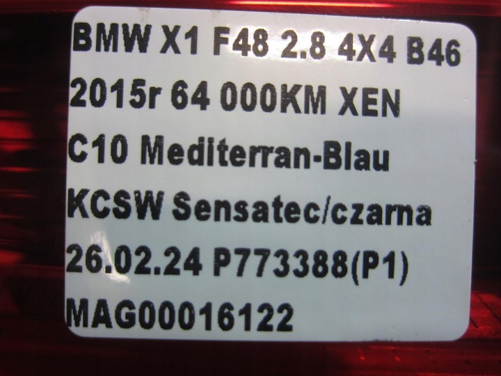 BMEN X1 F48 2017R FARO PARTE TRASERA PARTE TRASERA DERECHA EN TAPA DE MALETERO 63217350698 7350698 