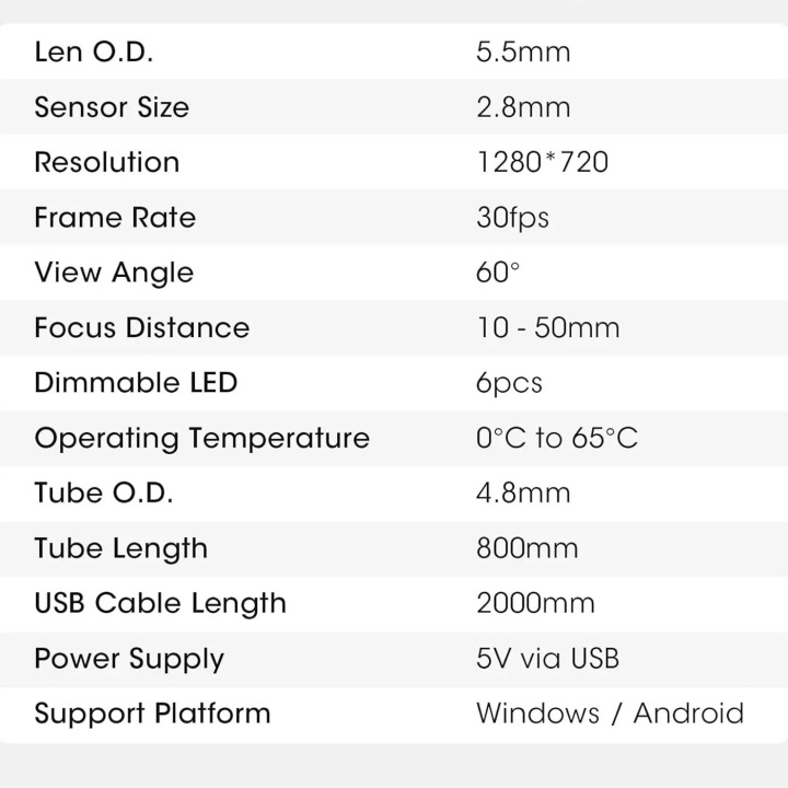ENDOSKOP CAMÉRA INSPEKCYJNA 5.5MM HD USB-C ANDROID WINDOWS SKANER X-431