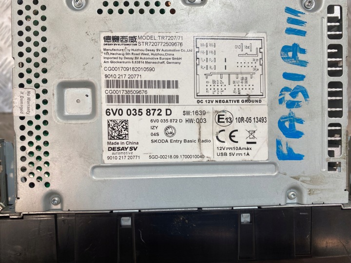 SKODA FABIA III RADIO 6V0035872D