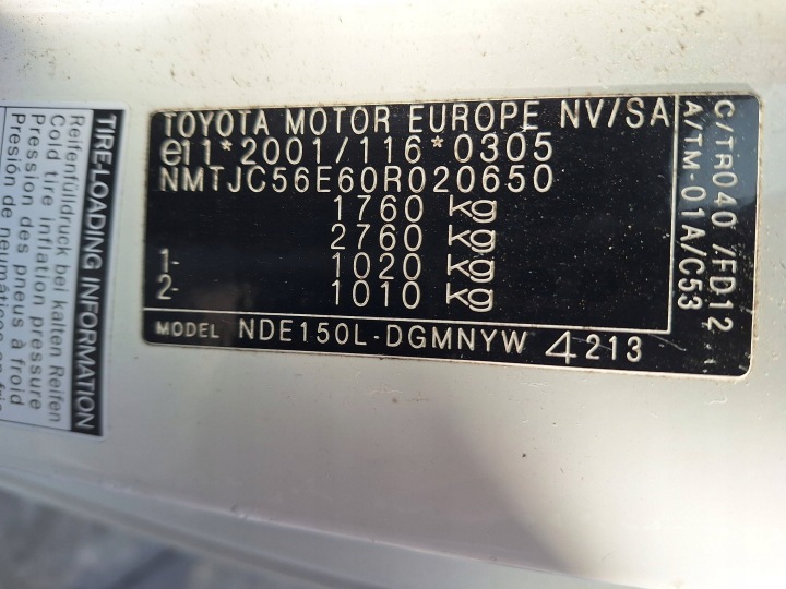 TOYOTA AURIS 1 I 150 E15 BLANC PORTES DROIT 3D 040 O40 3 PORTES 2006-2012