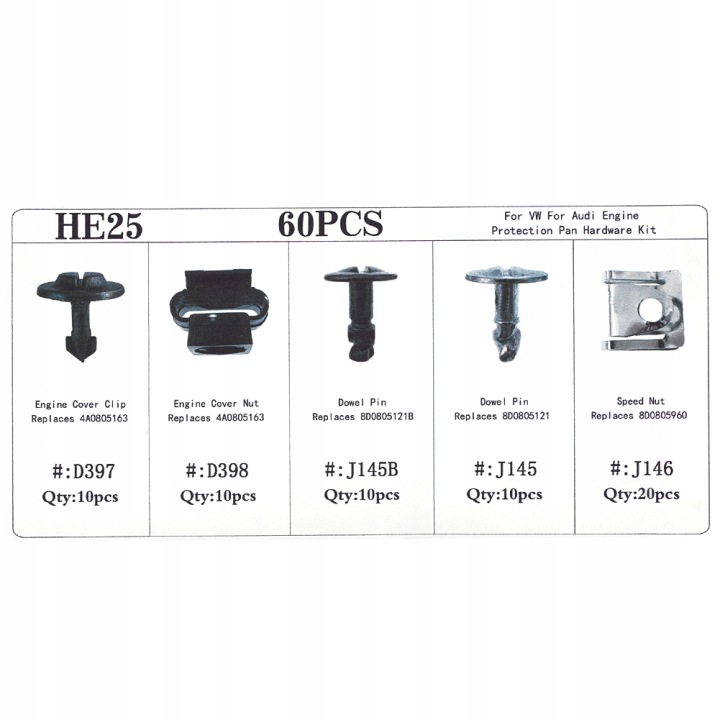 60SZT CLIPS VIS TÔLE CARTERS MOTEUR VERS VW AUDI
