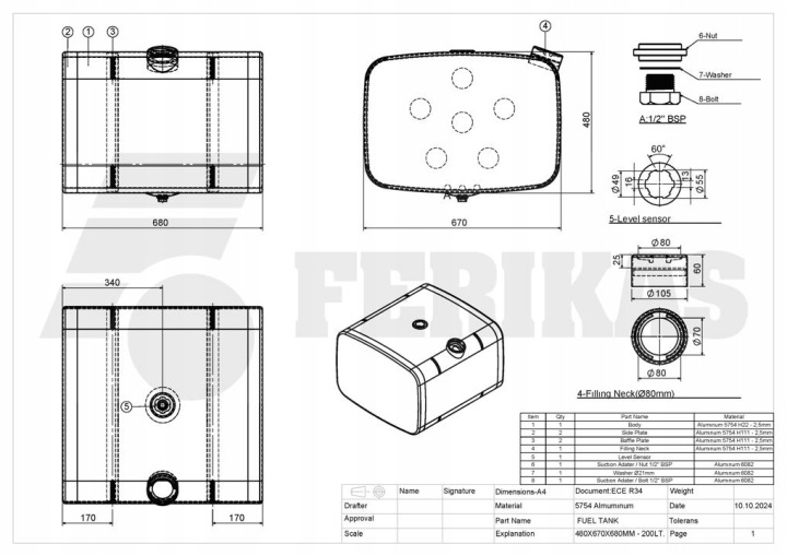 NEUF IVECO RÉSERVOIR CARBURANTS 200L 480X670X680