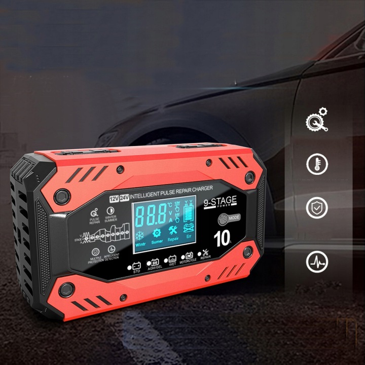AUTOMATIQUE INTELLIGENT CHARGEUR CHARGEUR BATTERIE LCD 24V 12V 10A