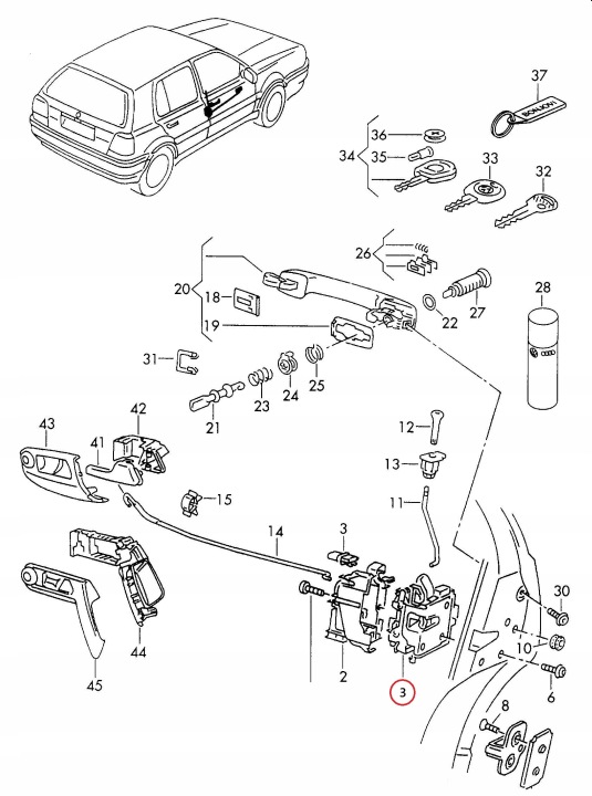 VW GOLF III VENTO JETTA SERRURE DE PORTE AVANT DROIT 1H1837016L ORIGINAL NEUF