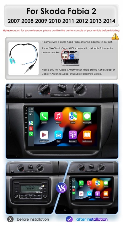 RADIO 2DIN DE AUTOMÓVIL 10.1'' PANTALLA ANDROID SKODA FABIA 2 2007-2014 