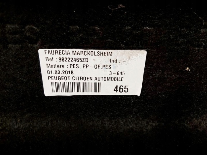 PEUGEOT 308 II T9 ÉTAGÈRE COUVERCLES DE COFFRE 98222465ZD