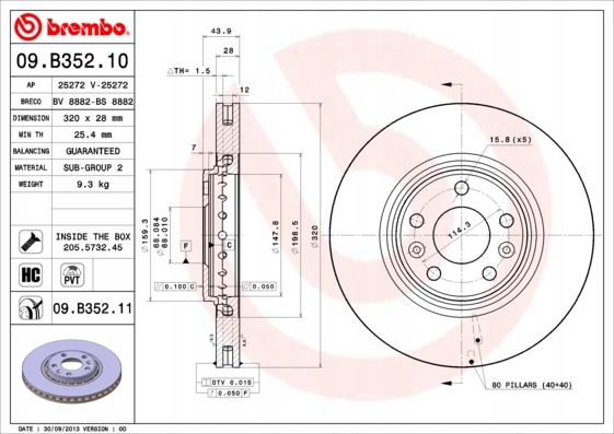 DISCOS ZAPATAS PARTE DELANTERA BREMBO RENAULT ESPACE V 