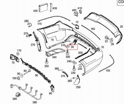 9320. MERCEDES W204 GLISSIÈRE PARE-CHOCS GAUCHE ARRIÈRE A2048853814