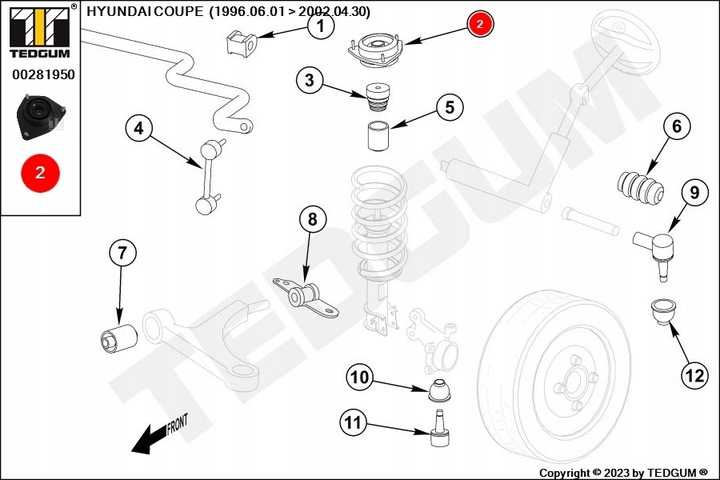 TEDGUM 00281950 FIXATION AMORTISSEUR TÉLESCOPIQUE
