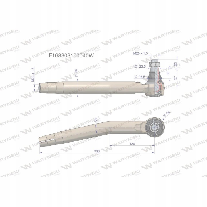 JOINT DIRECTION DROIT M22X1.5 F168303100040 WARYNSKI