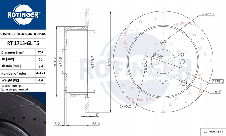 DISKĄ ROTINGER HYUNDAI I20 GETZ GAL. 262MM nuotrauka 2